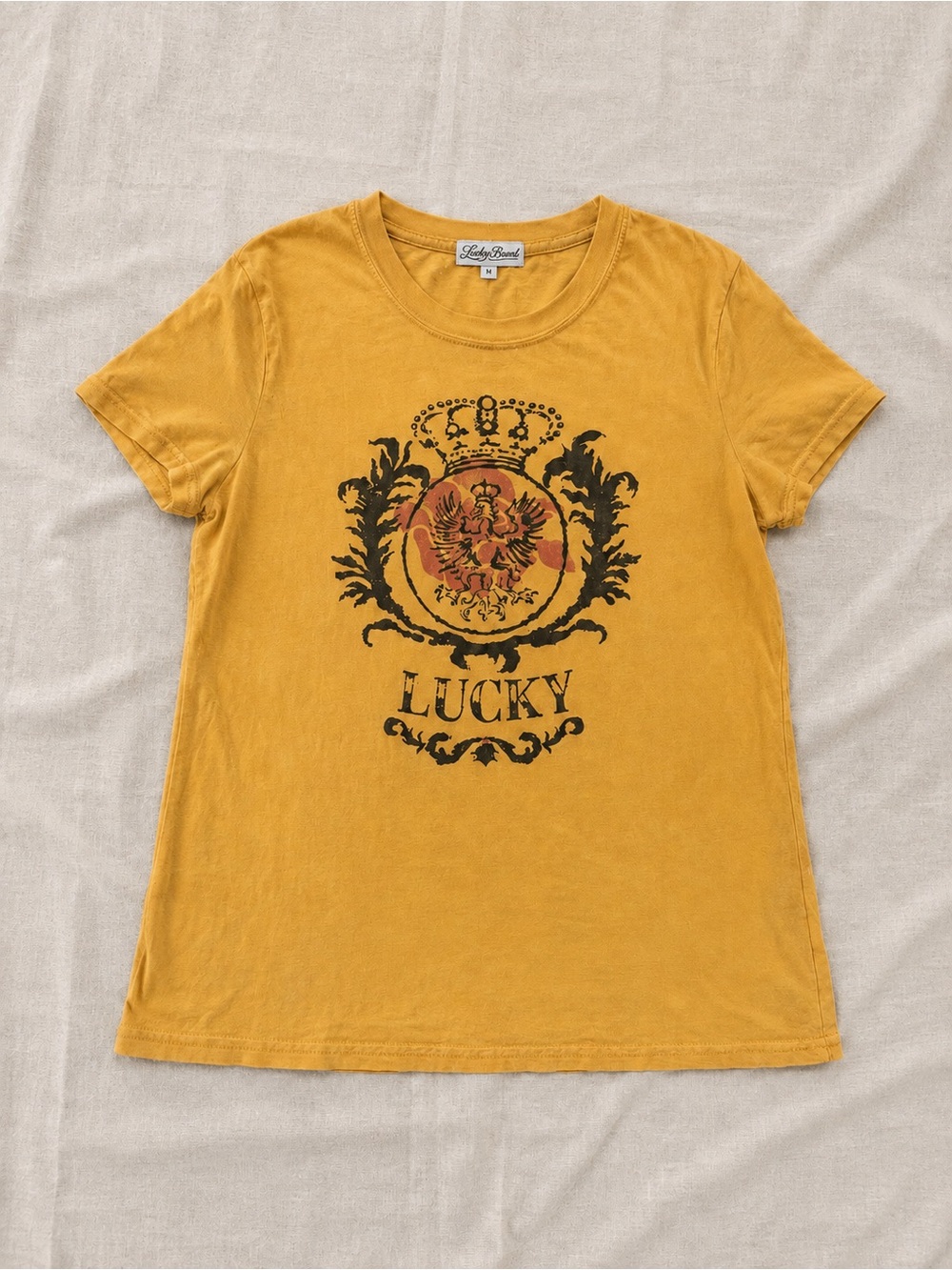 Vintage Y2K Lucky Brand Graphic Tee Mustard Yellow Grunge M - Picture 3 of 5
